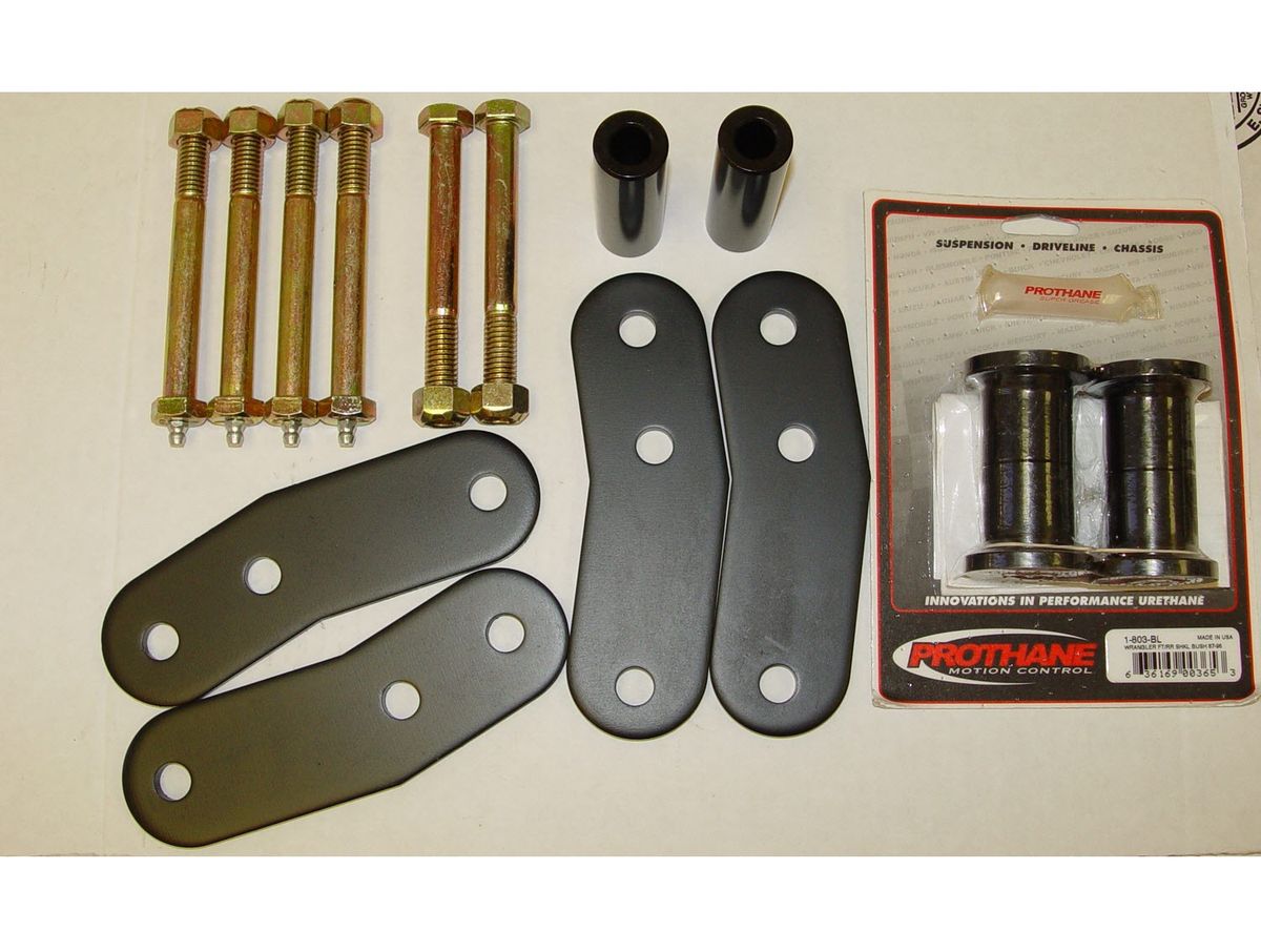 Suspension Leaf Spring Shackle Kit Rear 1 Inch Lift Heavy duty, greasable, with black bushings included 87-95 YJ Rugged Ridge