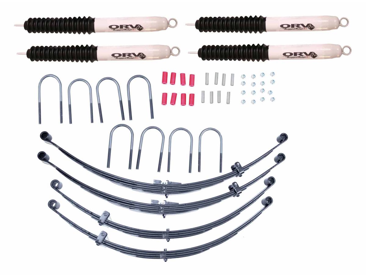 This 4 Inch Lift Kit from Rugged Ridge Fits 55-75 Jeep CJ5 and CJ6. Rugged Ridge