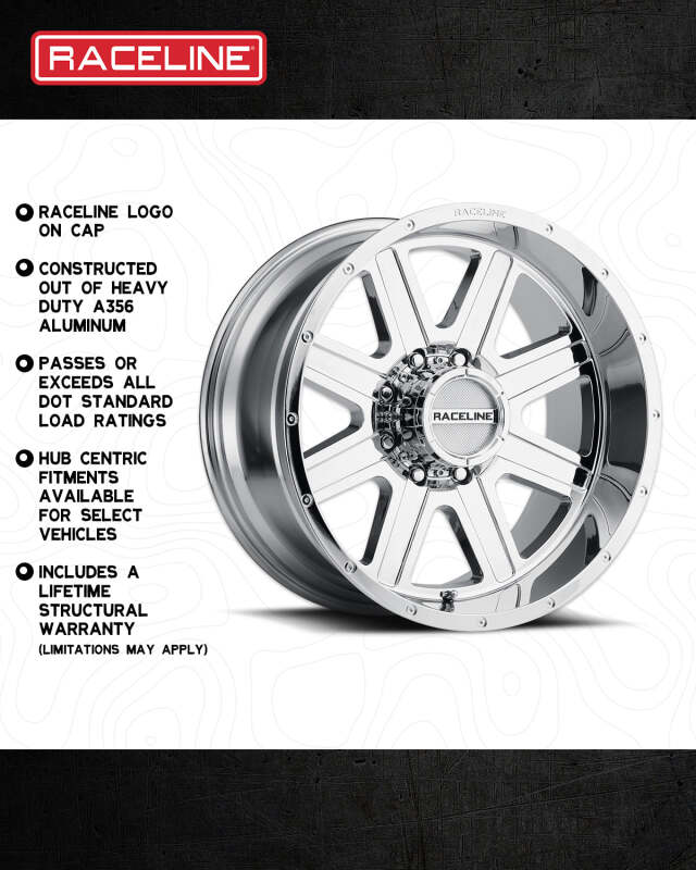 Raceline 940C Hostage 18x9in / 8x170 BP / -12mm Offset / 125.2mm Bore - Chrome Wheel