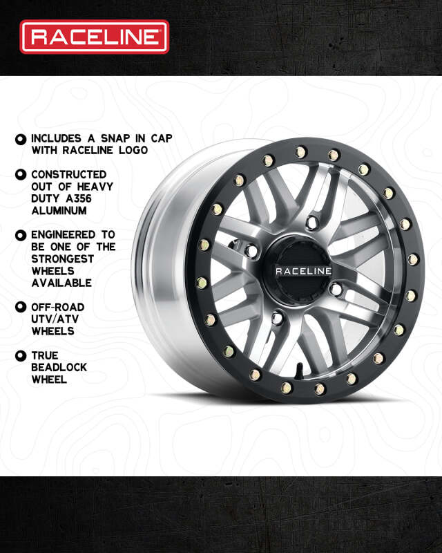 Raceline A91MA Ryno 15x10in/4x137 BP/0mm Offset/110.18mm Bore - Machined & Black Ring Beadlock Wheel