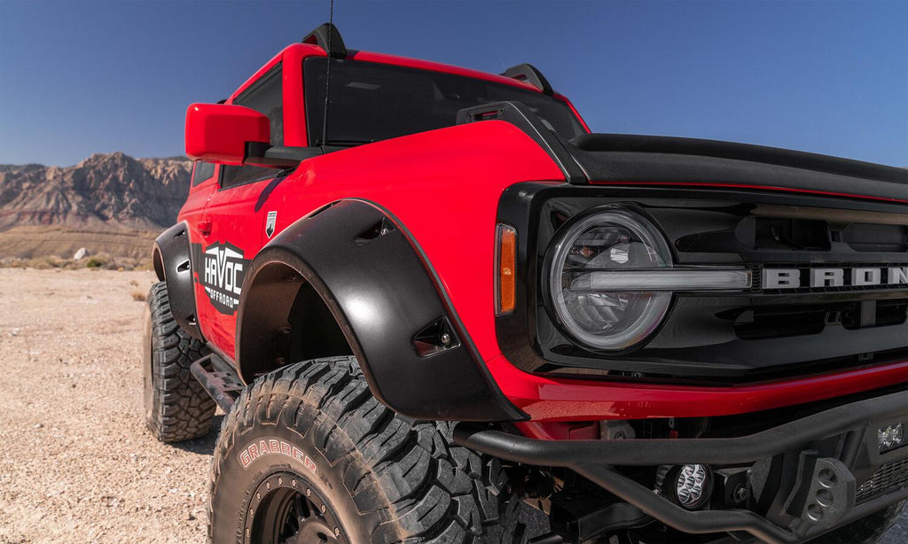 Black Pocket/Rivet Style Smooth Finish Front Fender Flares For 2021-2023 Ford Bronco 2-DR Bushwacker