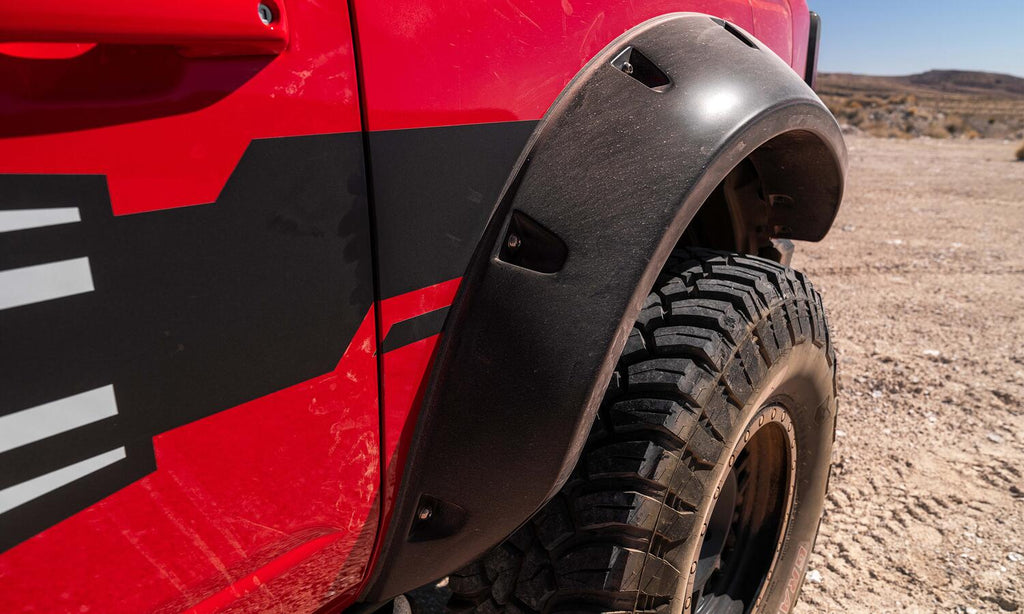 Black Pocket/Rivet Style Smooth Finish Front Fender Flares For 2021-2023 Ford Bronco 2-DR Bushwacker