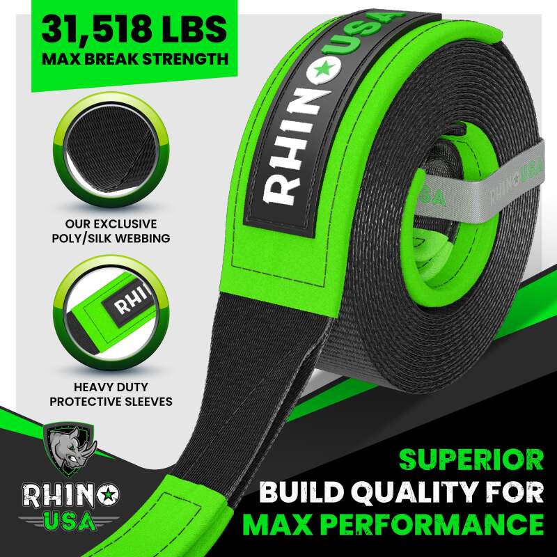 Rhino USA Recovery Tow Strap 3Inx20Ft (Black)