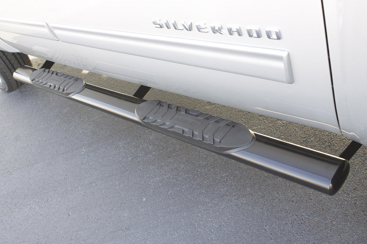 5 Inch Oval Straight Nerf Bars Polished Stainless 2001-2014 Silverado/Sierra 2500/3500 Crew Cab Lund