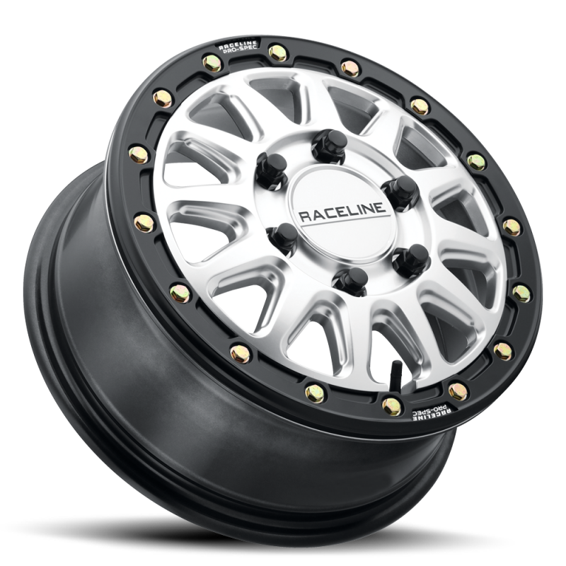 Raceline A14BG Alpha 15x6.5in/6x139.7 BP/74mm Offset/78.1mm Bore - Silver & Blk Ring Beadlock Wheel