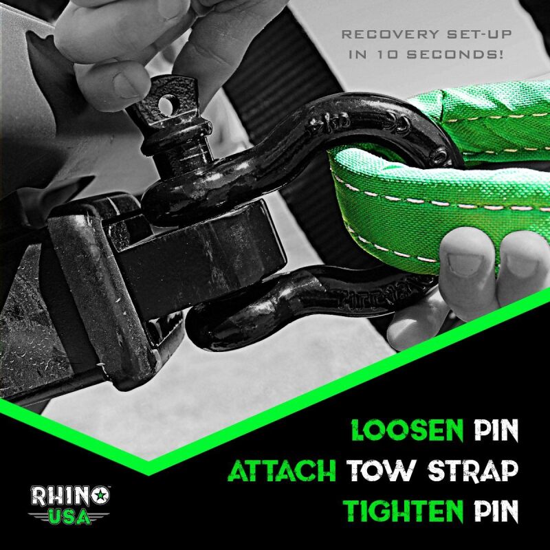Rhino USA Shackle Hitch Receiver W/ D-Ring (Green)