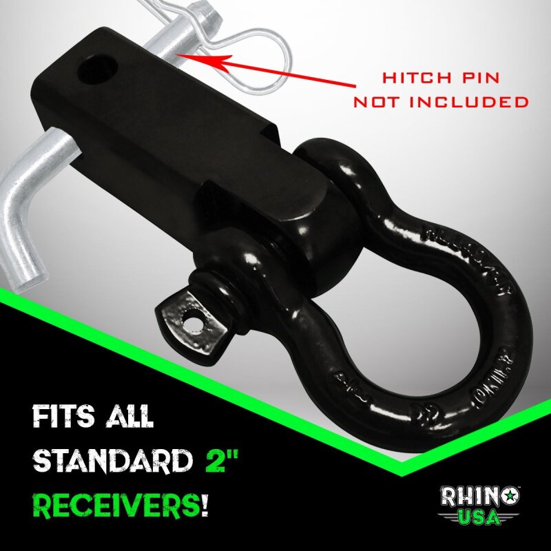 Rhino USA Shackle Hitch Receiver W/ D-Ring (Green)