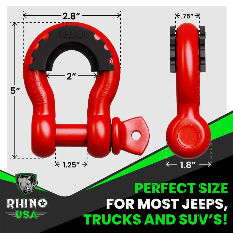 Rhino USA 3/4In D-Ring Shackle Set (2-Pack)(Red)