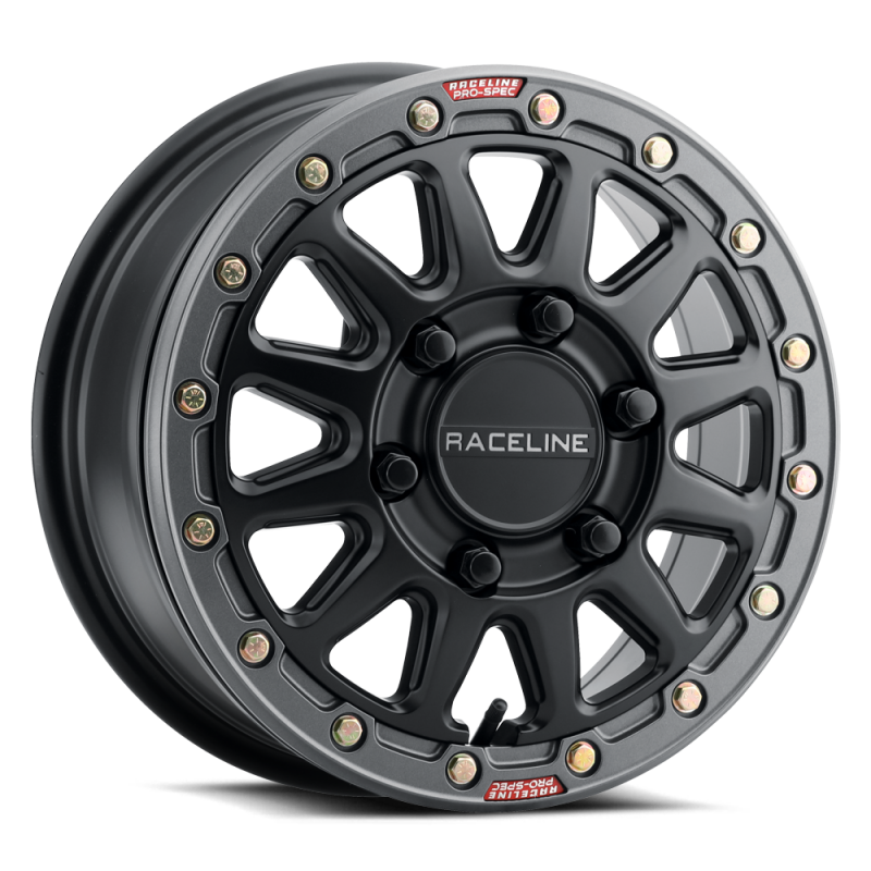 Raceline A14BG Alpha 17x7in/4x137 BP/25mm Offset/110.18mm Bore- Blk & Gunmetal Ring Beadlock Wheel