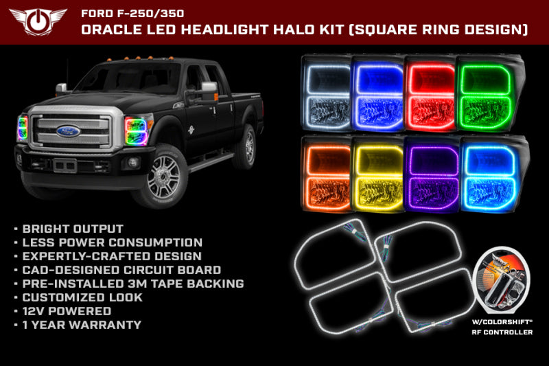 Oracle Ford F250/350 11-16 Halo Kit (Square Ring Design) - ColorSHIFT