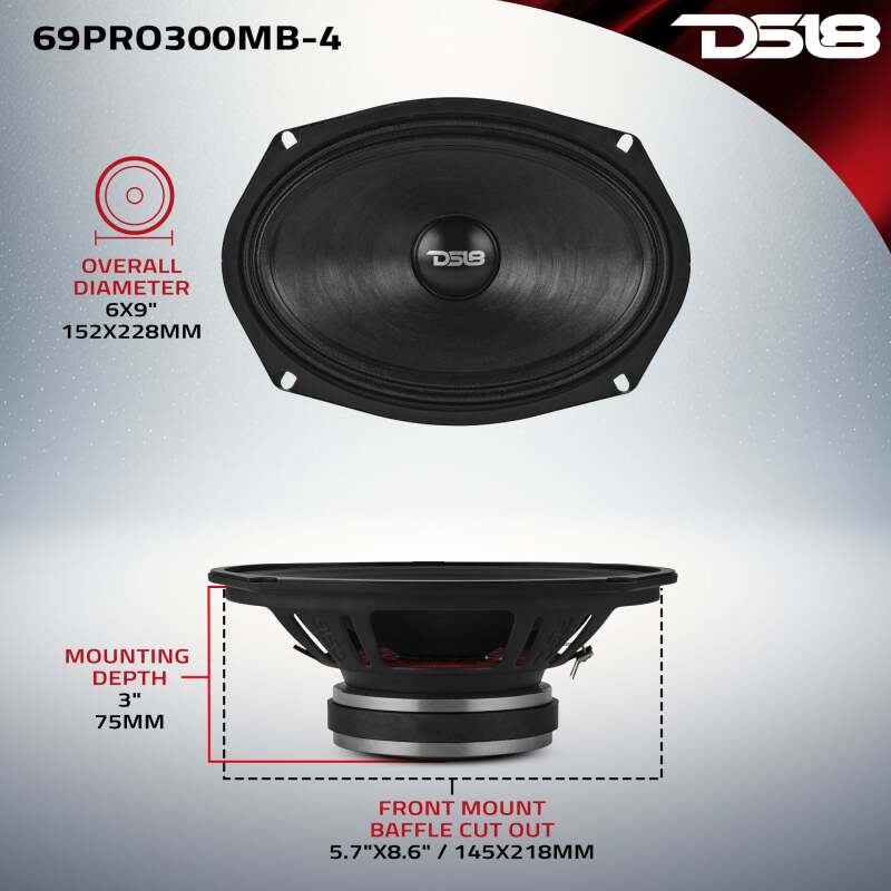 DS18 6x9in 150 Watts RMS 4ohm Mid-Bass Water-Resistant Cone Loudspeaker