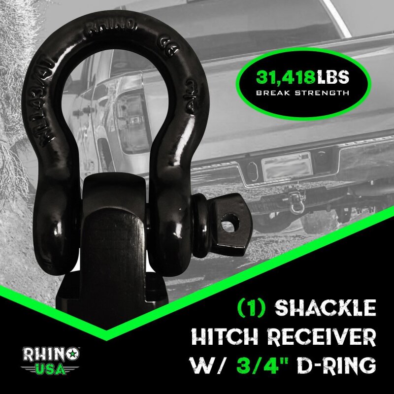 Rhino USA Shackle Hitch Receiver W/ D-Ring (Green)