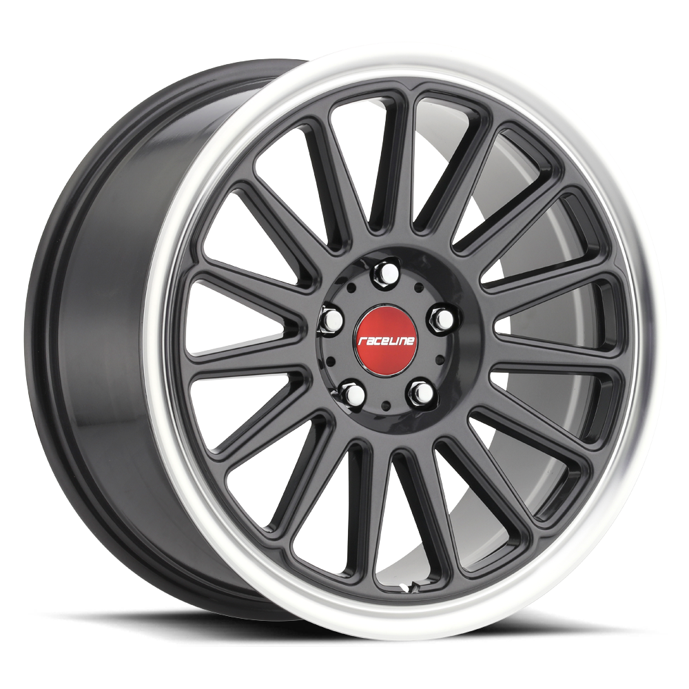 Aluminum Wheels 18x8.5 Grip 315G Machined Lip-Red Logo Gloss Gunmetal Grray Multi Spoke 45 Offset 5 on 108 Bolt Pattern 72.6 Bore Raceline