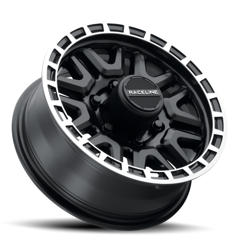 Raceline 953BM Krank 16x6in / 6x139.7 BP / 0mm Offset / 4.25mm Bore - Black & Machined Wheel