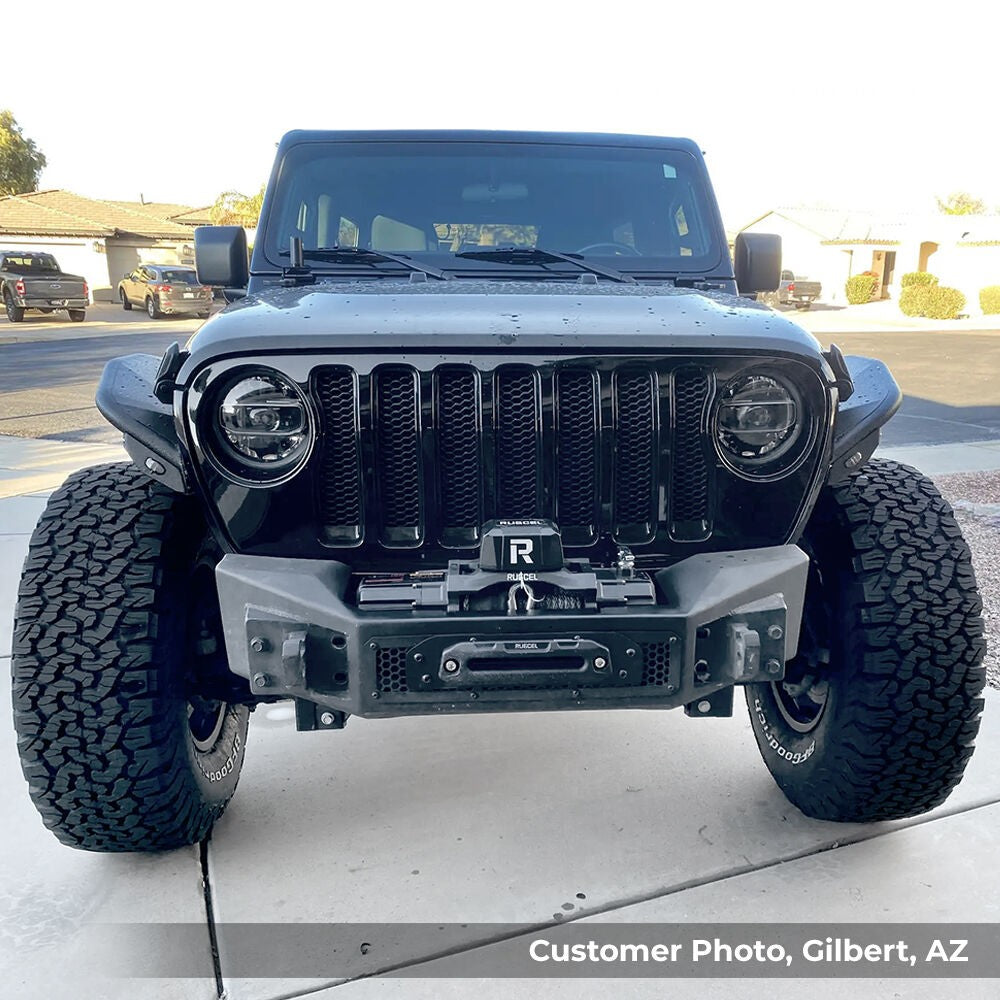 Rockline Front Stubby Bumper Textured Black 2007-2026 Jeep Wrangler JK/JL 2020-2025 Jeep Gladiator Go Rhino