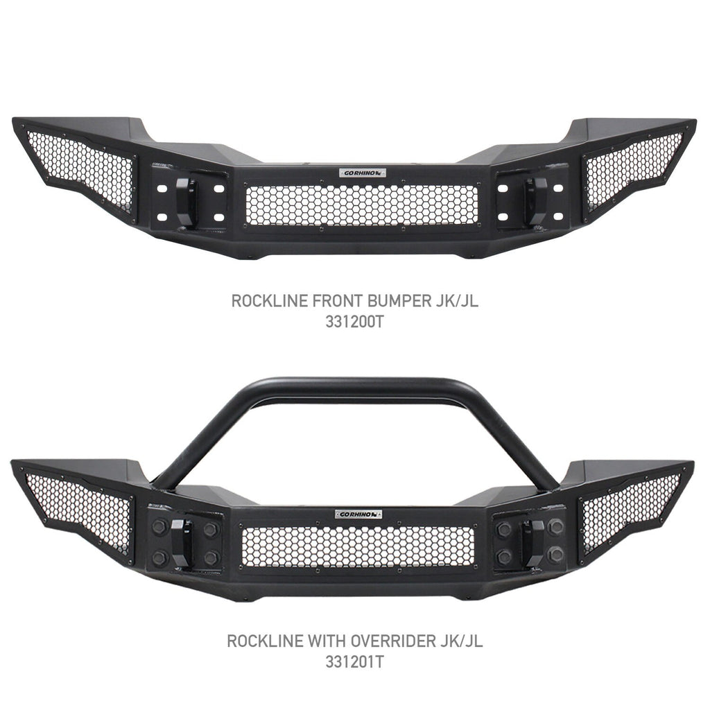 Rockline Front Full Width Bumper Textured Black 2007-2025 Jeep Wrangler JK/JL 2020-2025 Jeep Gladiator Go Rhino