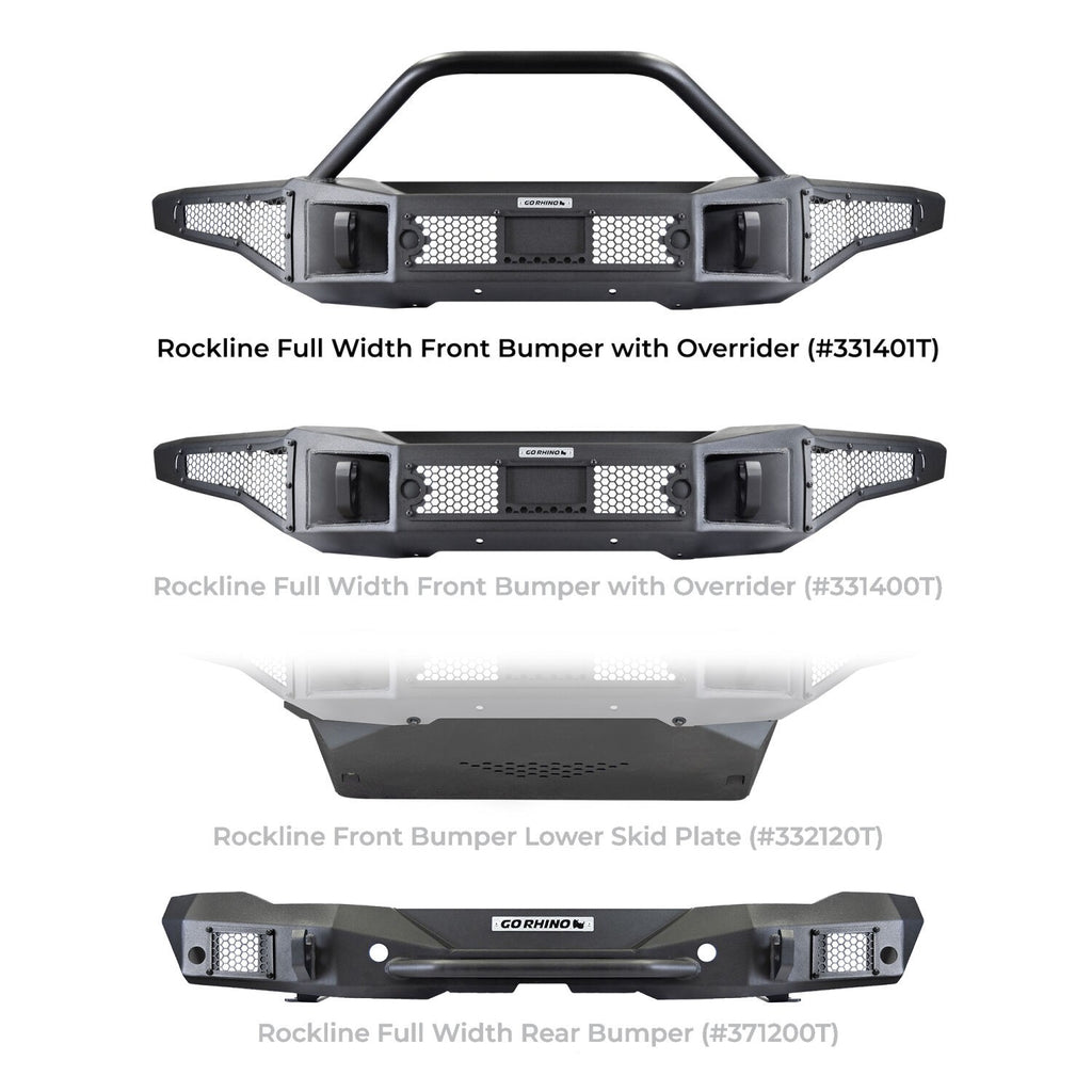 Rockline Winch Ready Front Full Width Bumper With Overrider For Ford Bronco Textured Black 2021-2026 Ford Bronco Go Rhino