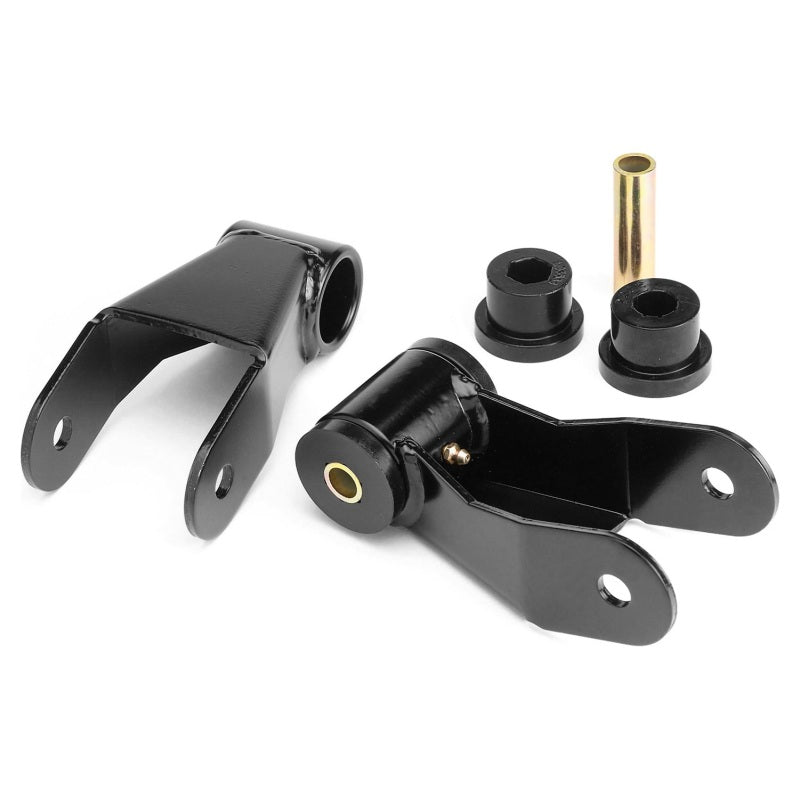 RockJock XJ Cherokee Boomerang Leaf Spring Shackles 5in w/ Urethane Bushings and Hardware