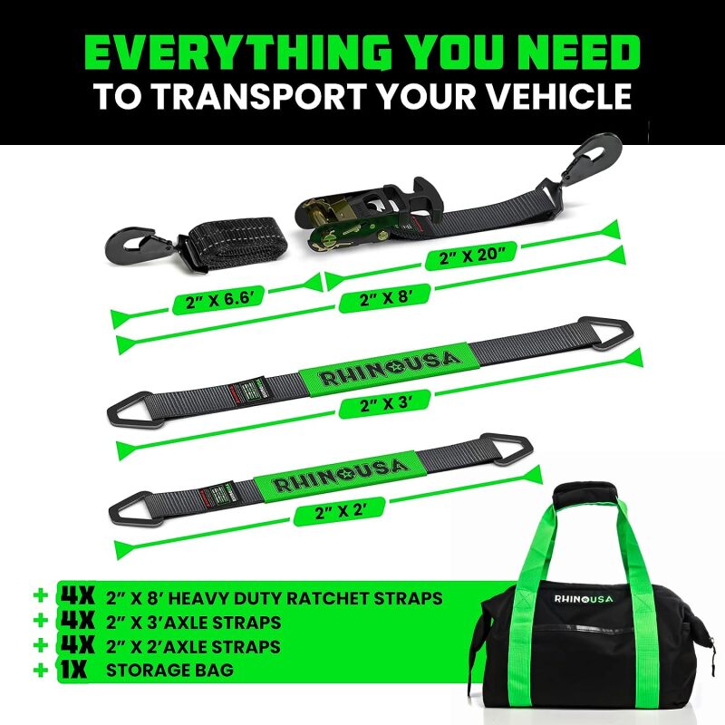 Rhino USA Heavy Duty Vehicle Tie Down Kit (Snap Hook)