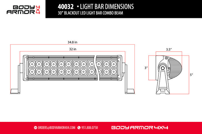 30 Inch Blackout Led Light Bar Combo Beam With Wire Harness Body Armor 4X4