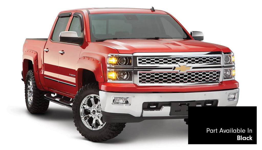 Pocket/Rivet Style Color Matched Black 4-Piece Fender Flare Set For 2016-2018 Silverado 1500 Fits 69.3 Inch Bed Bushwacker