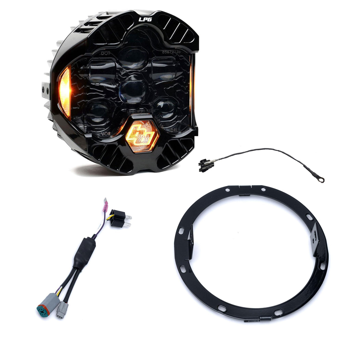 DOT LP6 LED Single Headlight Kit - 1996-2013 Harley Davidson Street Glide/Road King (Amber) - Baja Designs