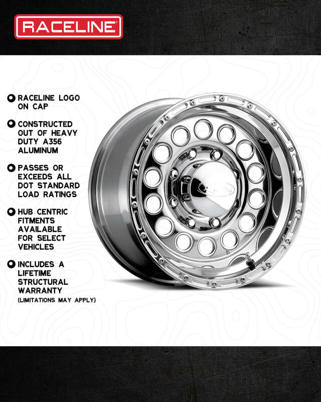 Raceline 887 Rock Crusher 16x8in / 5x139.7 BP / -20mm Offset / 107.95mm Bore - Polished Wheel