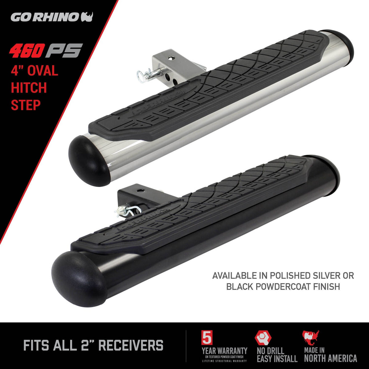 4 Inch Oval Hitch Step Polished Stainless Steel Go Rhino