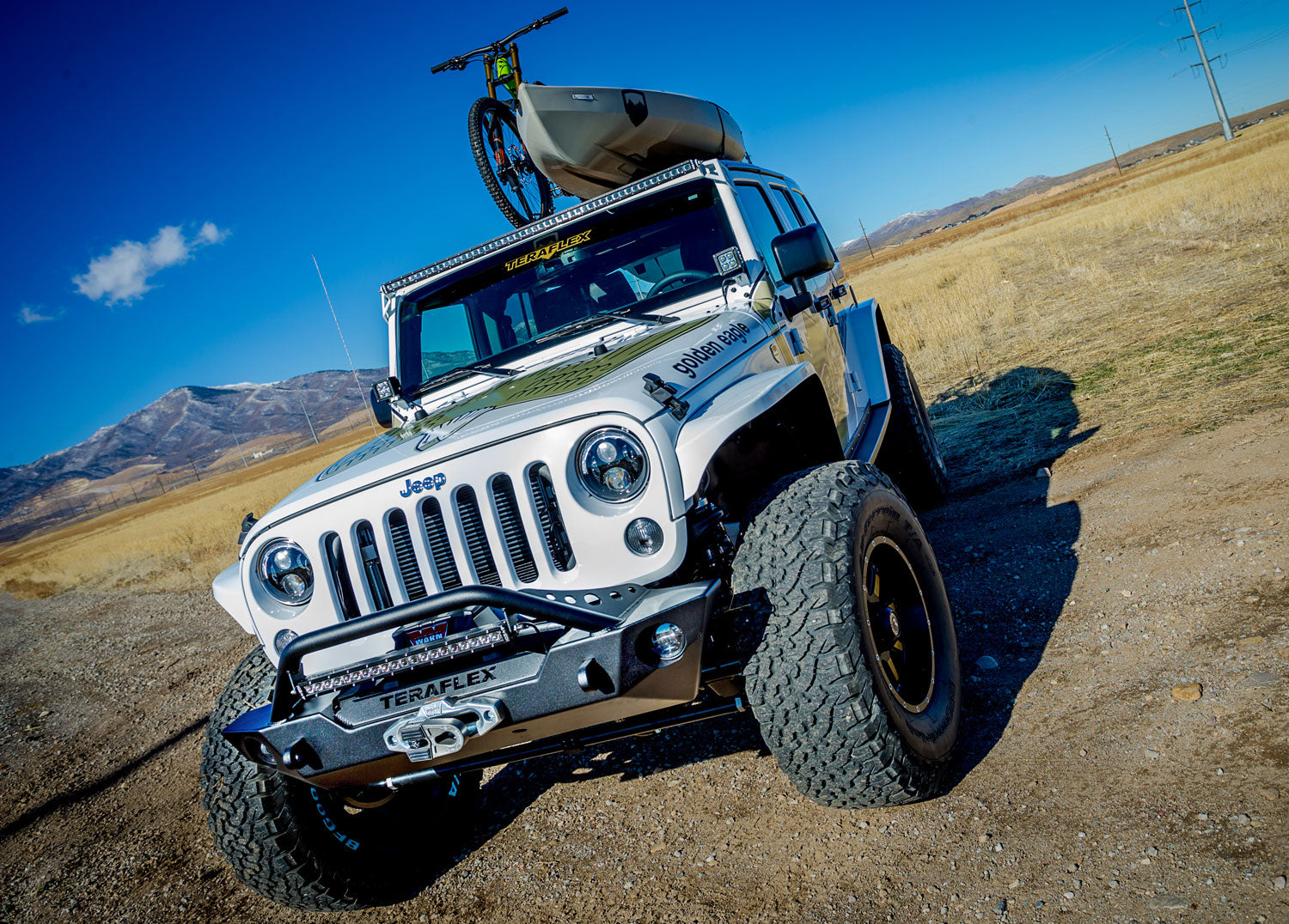 07-18 Wrangler JK RockGuard Epic Front Bumper w/ Hoop Offset Drum Winch TeraFlex