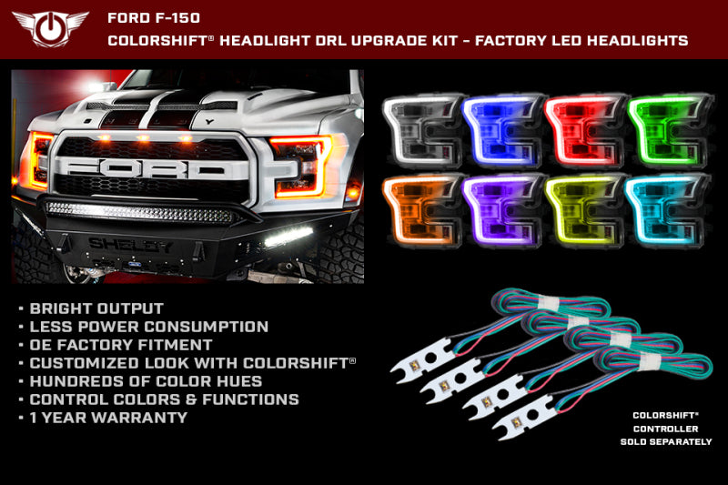 Oracle 15-17 Ford F-150 Headlight DRL Upgrade Kit - ColorSHIFT w/o Controller