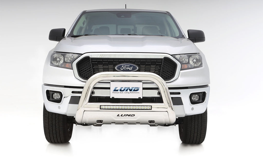 Bull Bar with LED Light Bar 3.5 Inch Oval Polished Stainless Steel 2019-2023 Ford Ranger Lund
