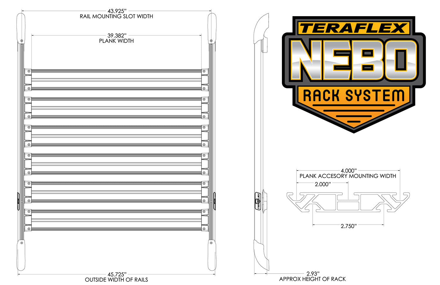 07-18 Wrangler JK 4 Door Nebo Roof Rack Cargo Slat Kit 6-Piece TeraFlex