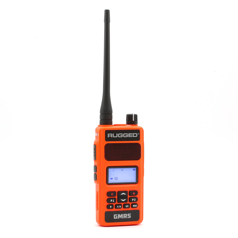 Rugged Radios GMRS Handheld Radio with NOAA Alerts - FM Radio - Safety Orange