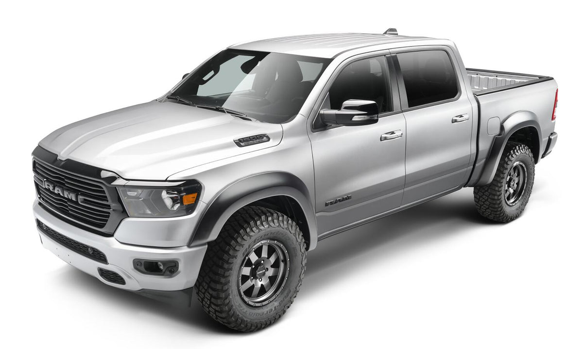 Black Extendafender Style Smooth Finish 4-Piece Fender Flare Set For 2019-2022 Ram 1500 Will Not Fit Rebel And Trx Models Bushwacker