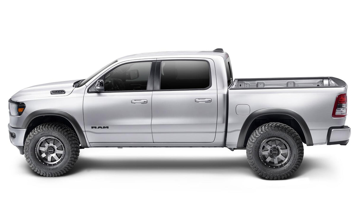 Black Extendafender Style Smooth Finish 4-Piece Fender Flare Set For 2019-2022 Ram 1500 Will Not Fit Rebel And Trx Models Bushwacker