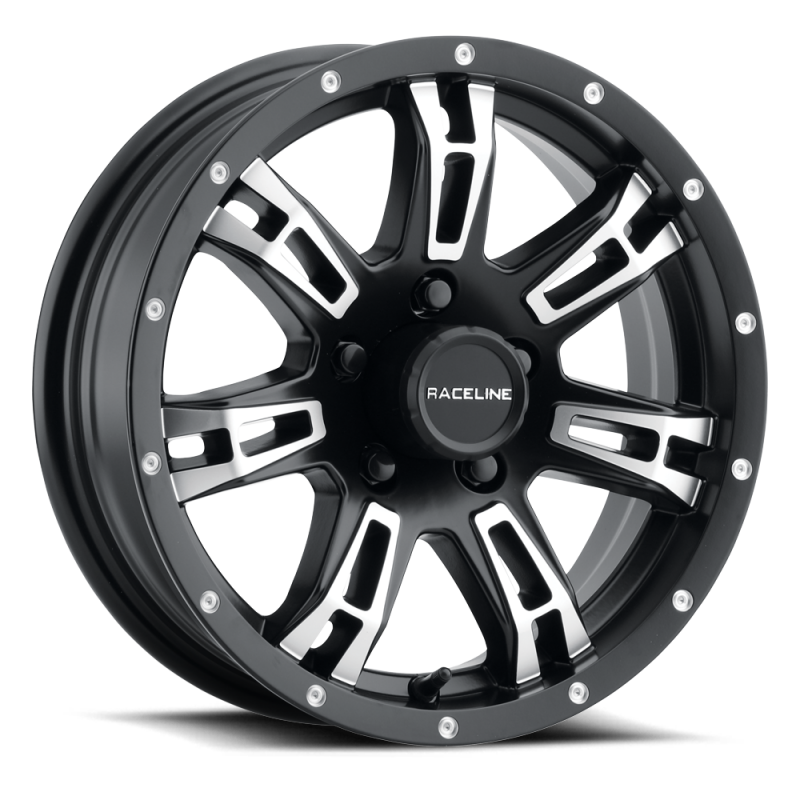 Raceline 840 Arsenal 15x5in / 5x114.3 BP / 0mm Offset / 3.19mm Bore - Black & Machined Wheel