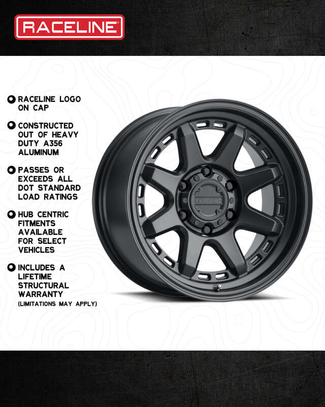 Raceline 947B Scout 20x9in / 8x180 BP / 18mm Offset / 124.2mm Bore - Satin Black Wheel