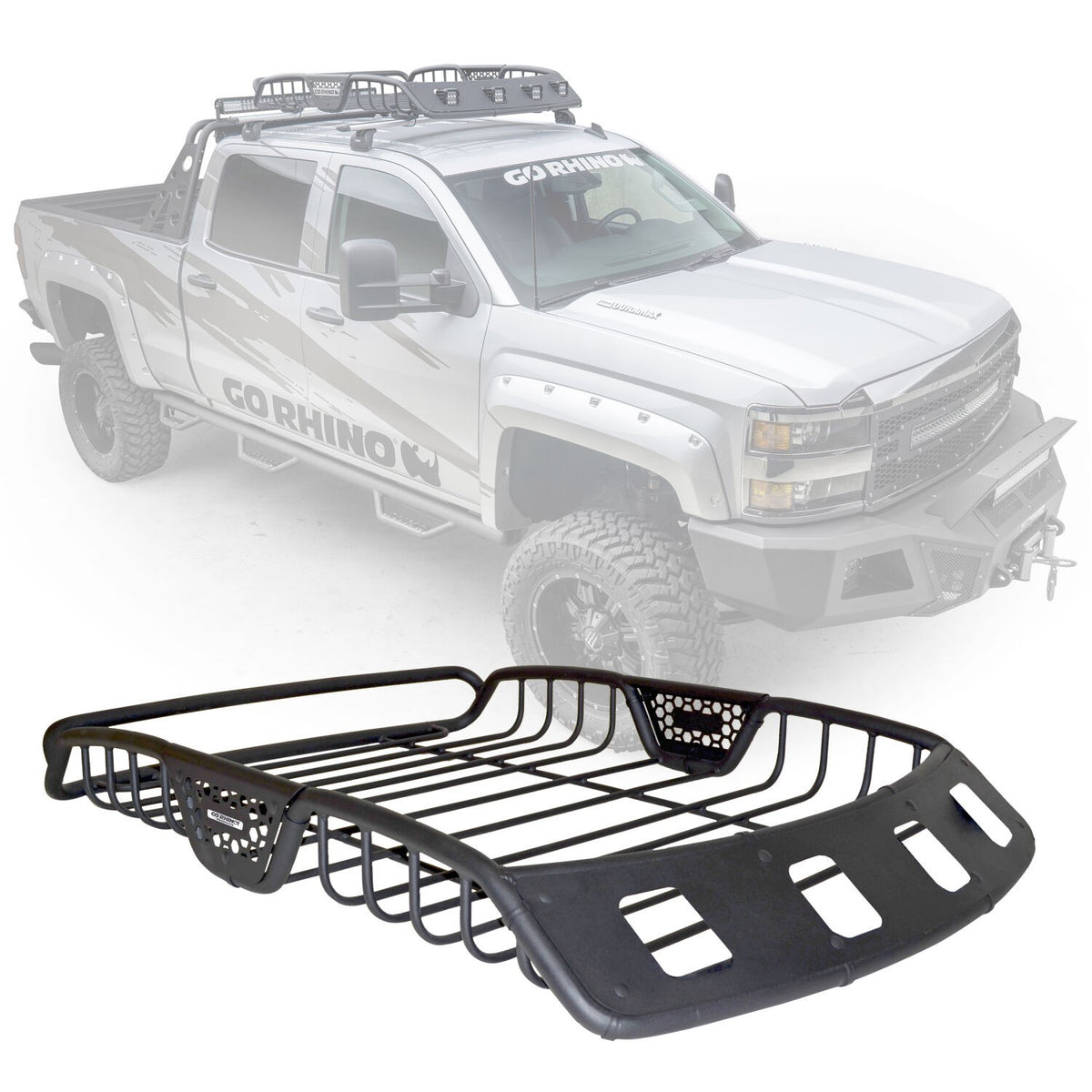 SR40 Tubular Steel Roof Rack With 4x Light Mount Openings 60 Inch Long Textured Black Go Rhino