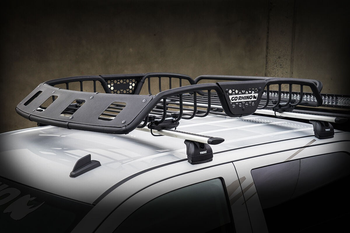 SR40 Tubular Steel Roof Rack With 4x Light Mount Openings 60 Inch Long Textured Black Go Rhino