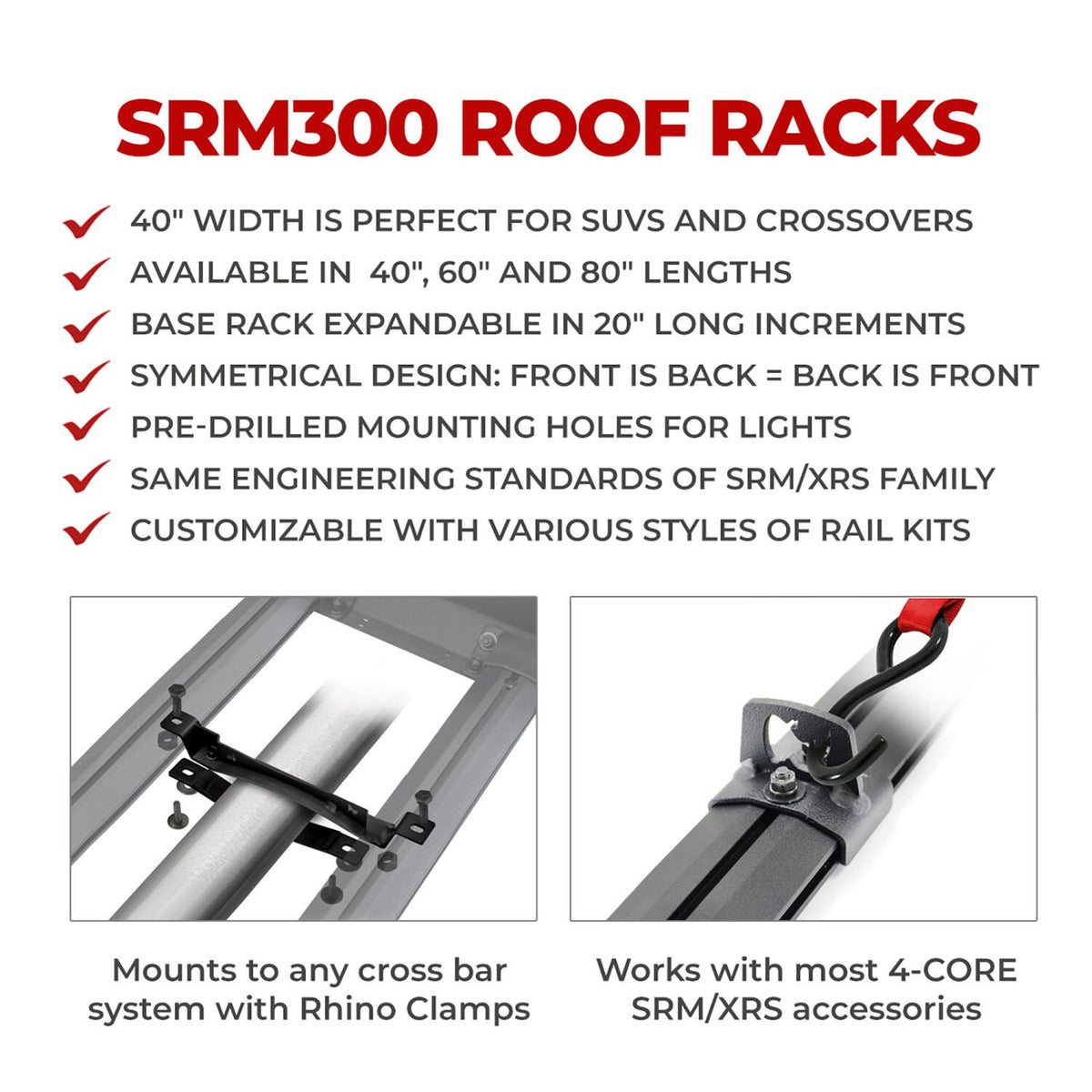 SRM300 Hot Rod Rail Kit for 40 Inch Long Rack Textured Black Go Rhino