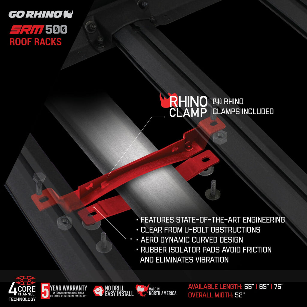 SRM500 Side & Rear Rail Kit for 55 Inch Long Rack Textured Black Go Rhino