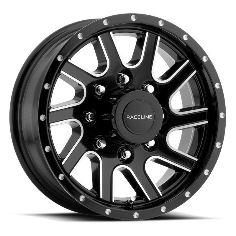 Raceline 820M Twisted 15x5in / 5x114.3 BP / 0mm Offset / 3.19mm Bore - Black & Machined Wheel