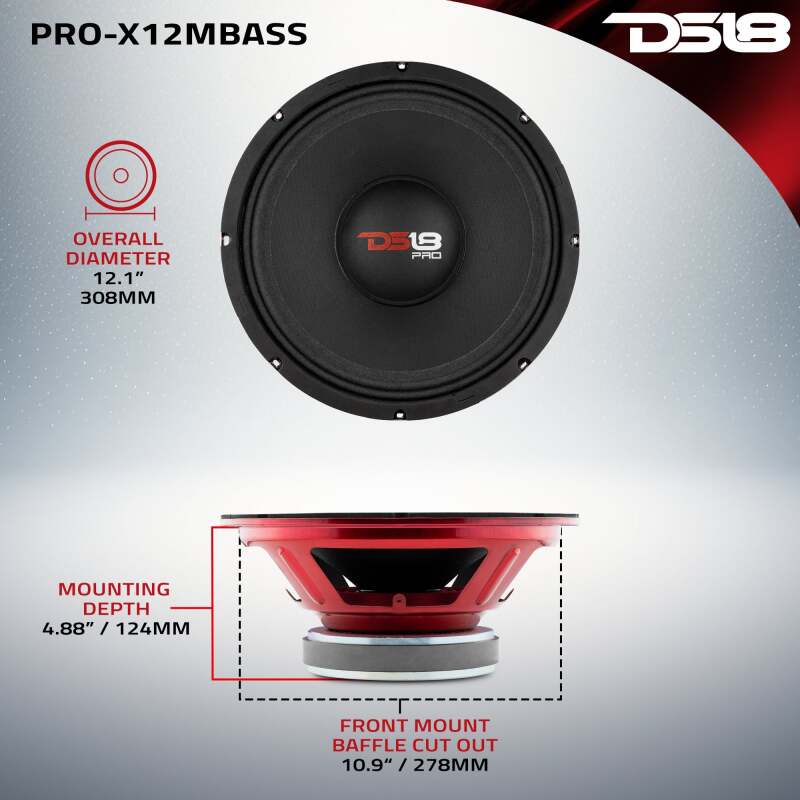DS18 12in 500 Watts RMS 8 ohm Mid-Bass Loudspeaker