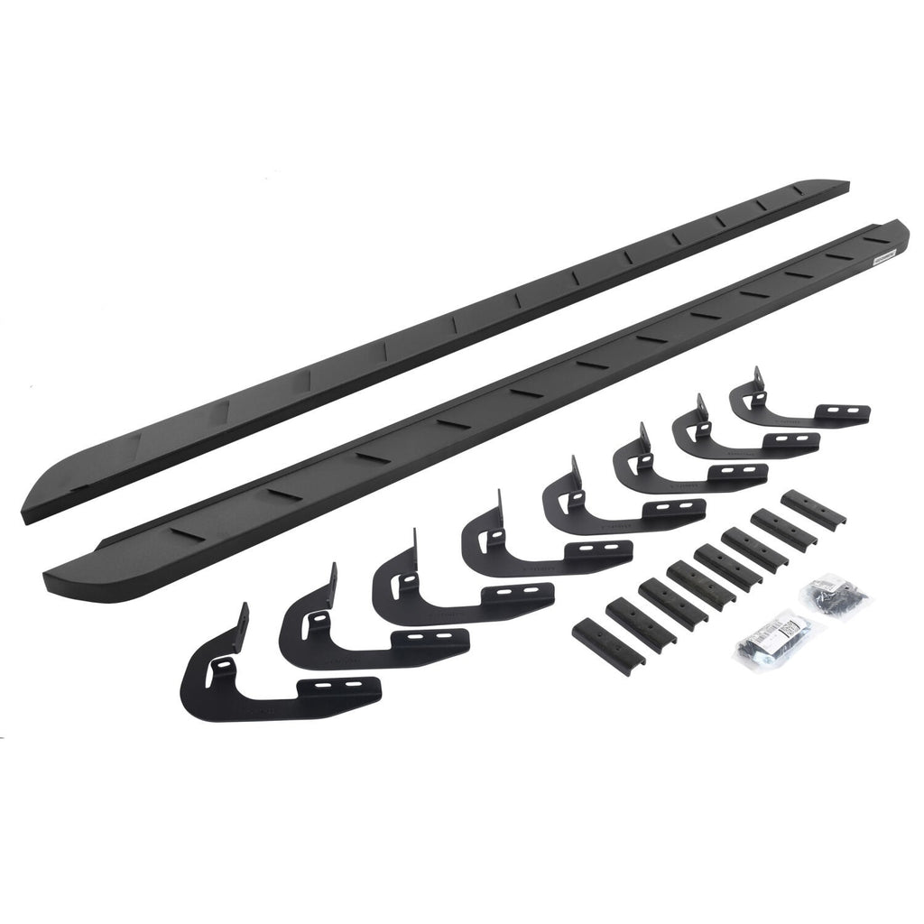 RB10 Slim Line Running Boards With Mounting Brackets Curved Textured Black 2014-2018 Silverado/Sierra 1500/2500 HD Go Rhino