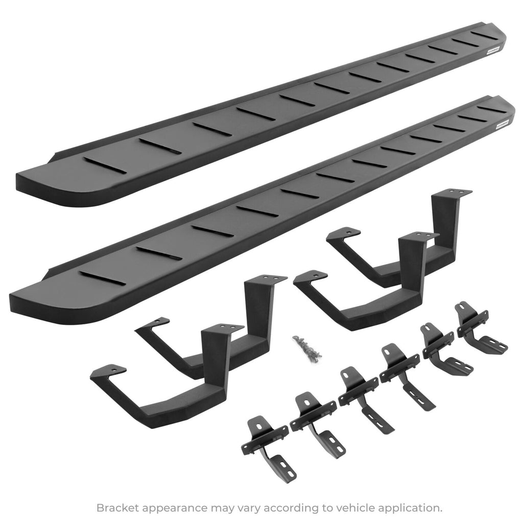 RB10 Running Boards With Mounting Brackets & 2 Pairs of Drop Steps Kit Textured Black 2004-2014 Ford F-150 Extended Cab Go Rhino