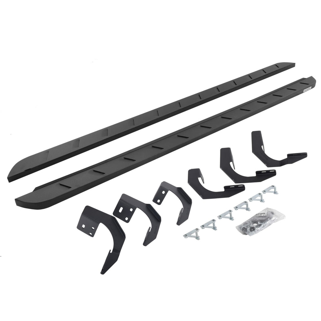RB10 Slim Line Running Boards With Mounting Brackets Curved Textured Black 2015-2018 Ram 1500 Extended Cab Go Rhino