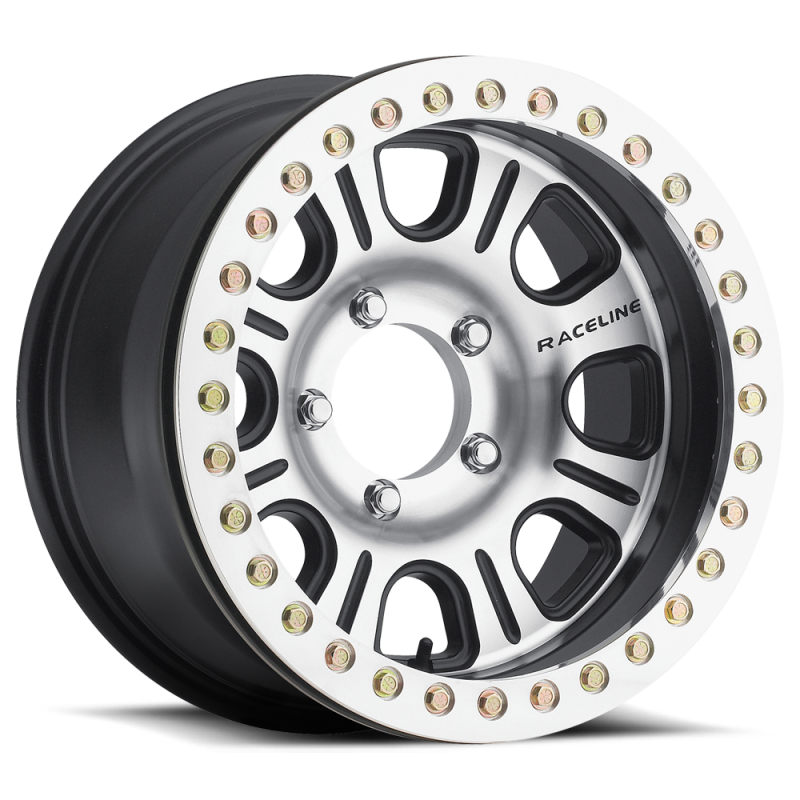 Raceline RT232 Monster 17x8.5in/6x139.7 BP/0mm Offset/107.95mm Bore - BLK & Machined Beadlock Wheel