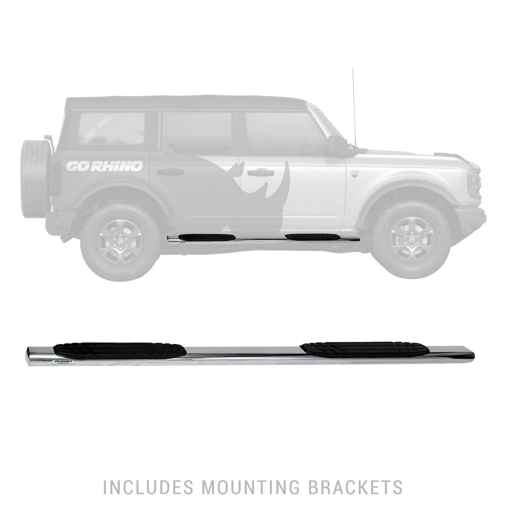 4 Inch OE Xtreme SideSteps With Mounting Bracket Kit Polished Stainless Steel 2021-2025 Ford Bronco Go Rhino