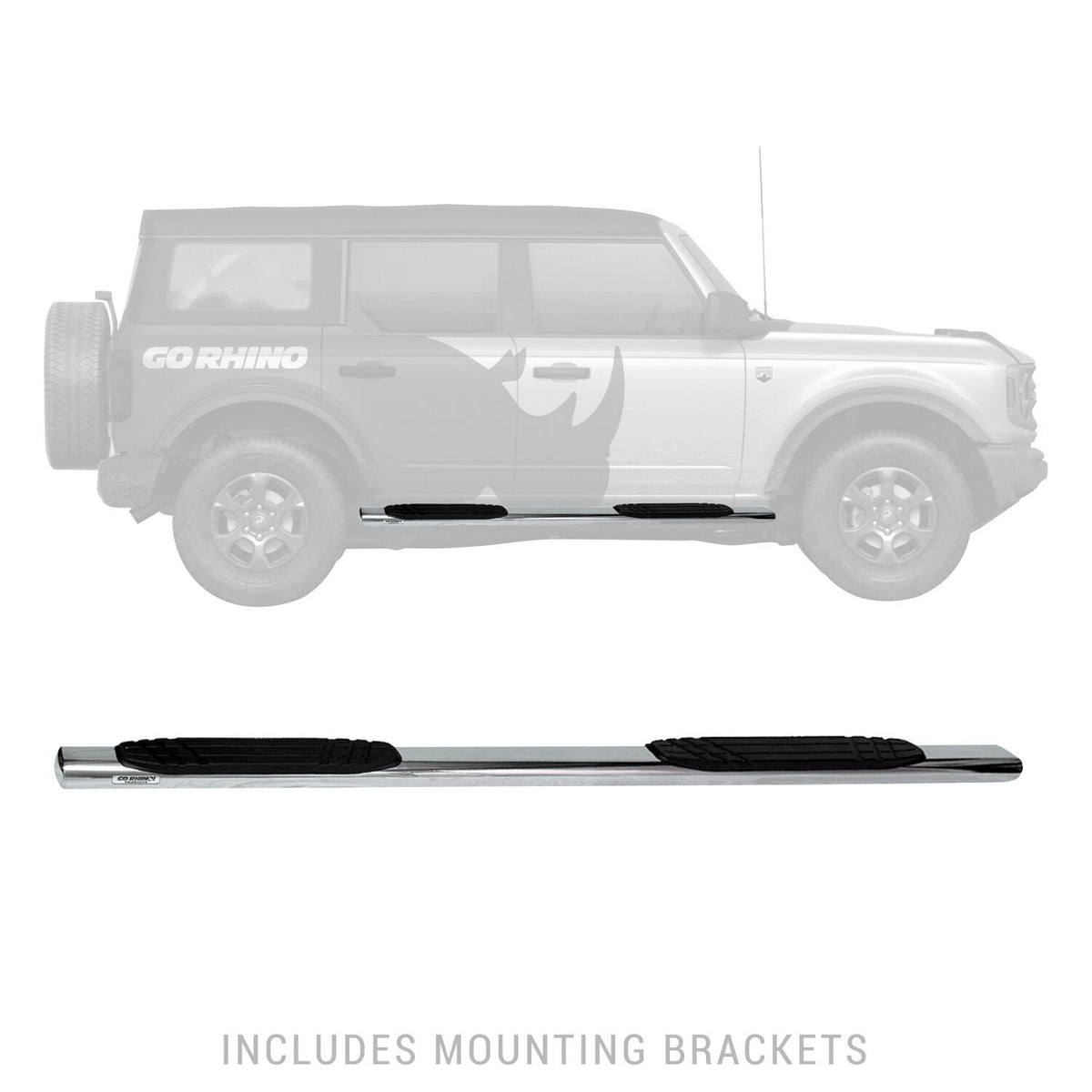 4 Inch OE Xtreme SideSteps With Mounting Bracket Kit Polished Stainless Steel 2021-2025 Ford Bronco Go Rhino