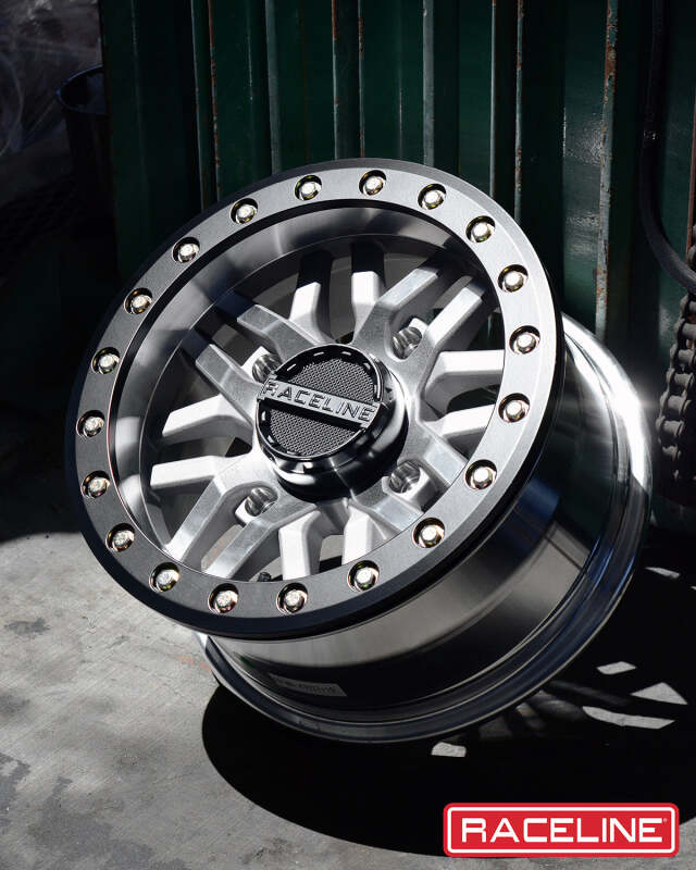 Raceline A91MA Ryno 14x7in/4x156 BP/10mm Offset/132.5mm Bore - Machined & Black Ring Beadlock Wheel